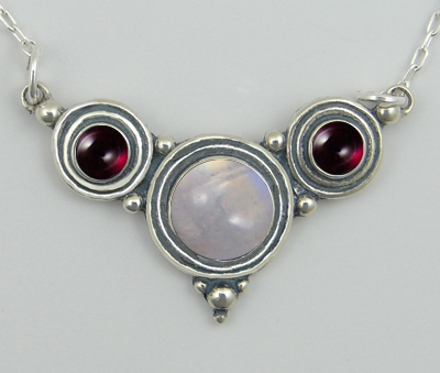 Sterling Silver Gemstone Necklace With Rainbow Moonstone